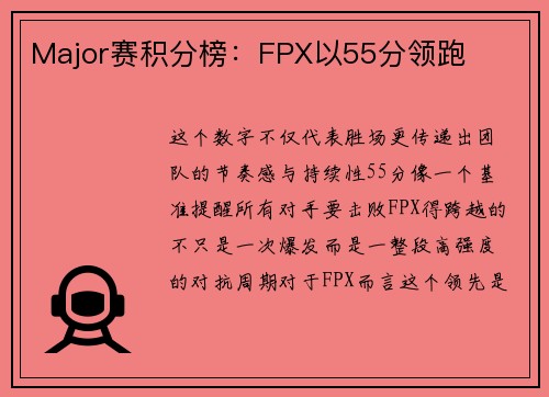 Major赛积分榜：FPX以55分领跑