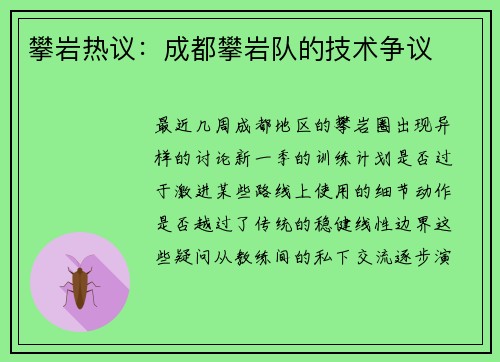 攀岩热议：成都攀岩队的技术争议